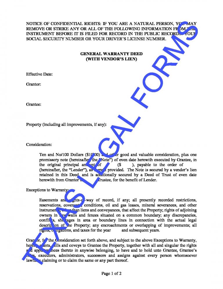 texas-general-warranty-deed-with-vendor-s-lien-form-order-important