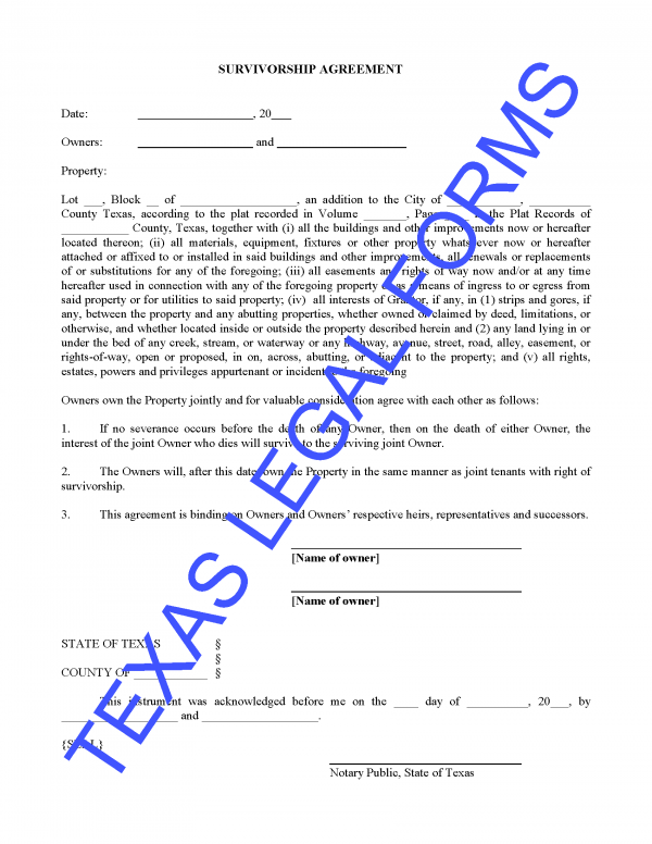 Texas Joint Tenancy Survivorship Agreement Buy Probate Legal Forms Online Texas Legal Forms 2005