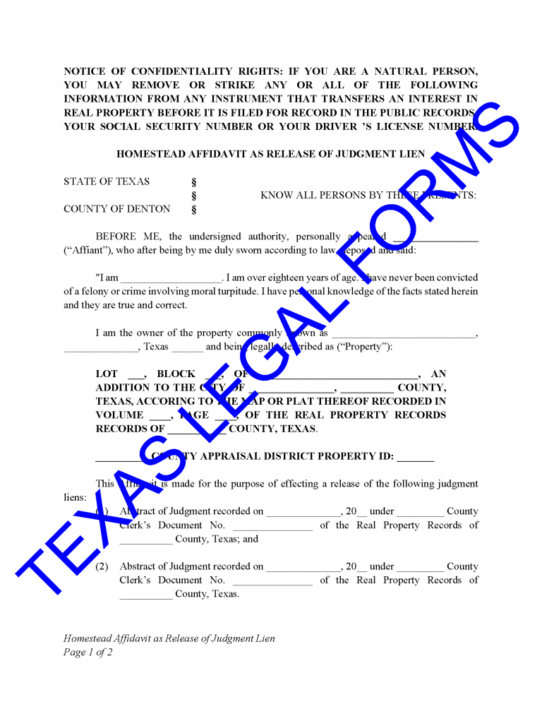 Homestead Affidavit Texas Legal Forms by David Goodhart, PLLC