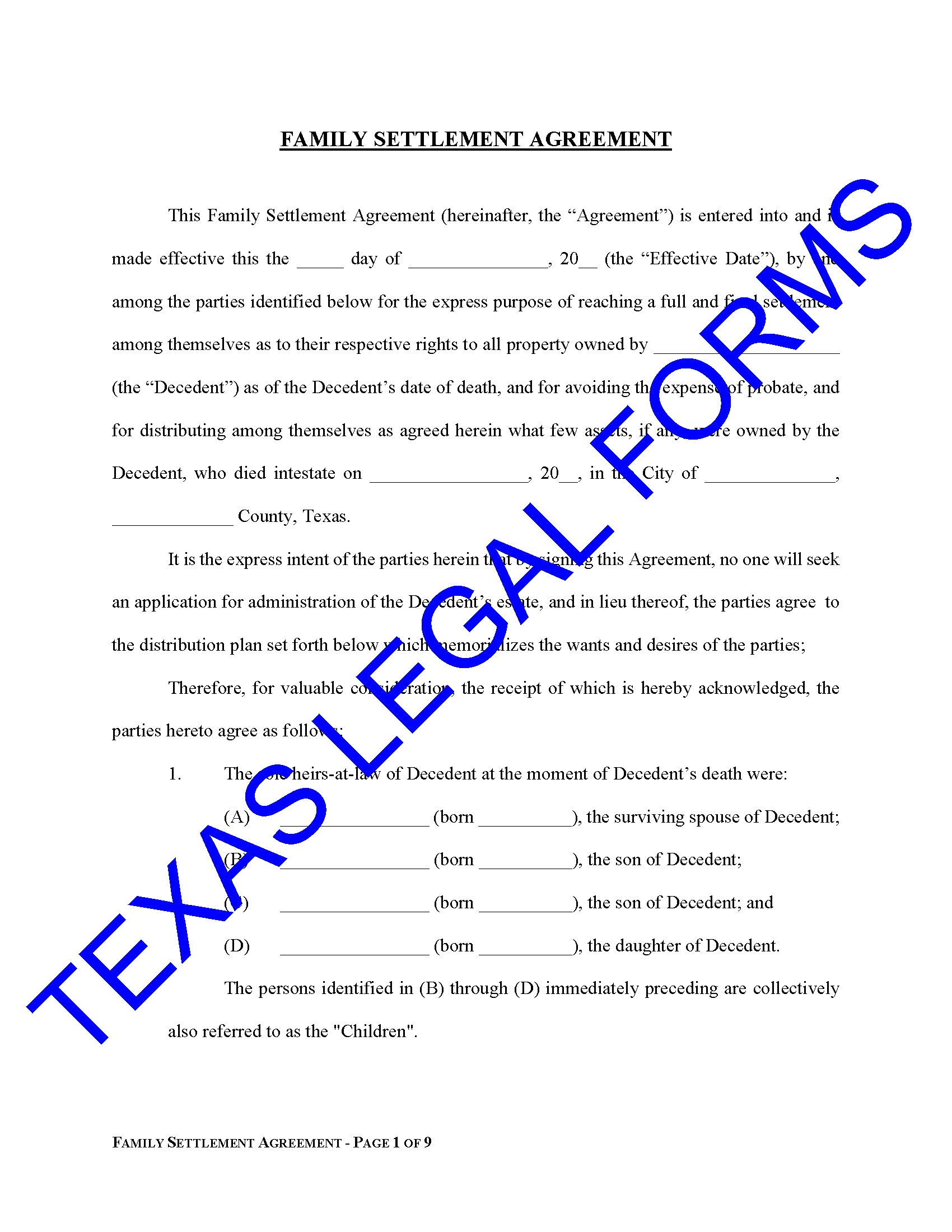 Texas Separation Agreement Template